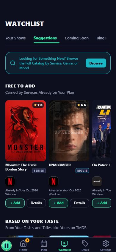 Suggestions With Shows on Your Services and Picks Based on Your Taste